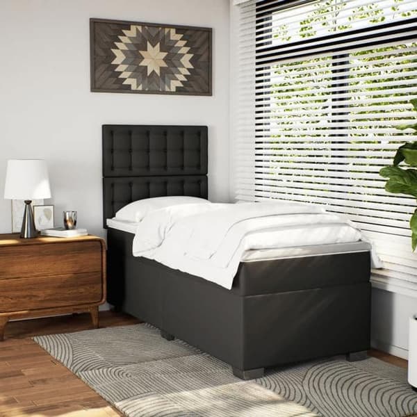 Maison Exclusive - Seng med lamelbund og madras Sort 80x200cm Syntetisk læder