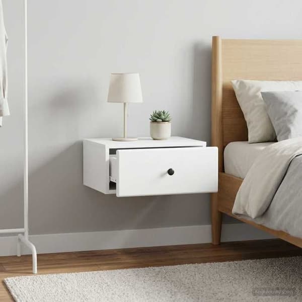 Väggmonterad sängbord - EXKLUSIV HEM - Vägg - Vit - 49 x 34,5 x 20 cm - 1 låda Vit