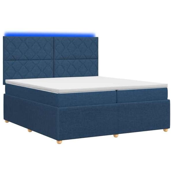Maison Exclusive - Boxspring-säng med LED och blå madrass 200 x 200 cm Tyg Blå