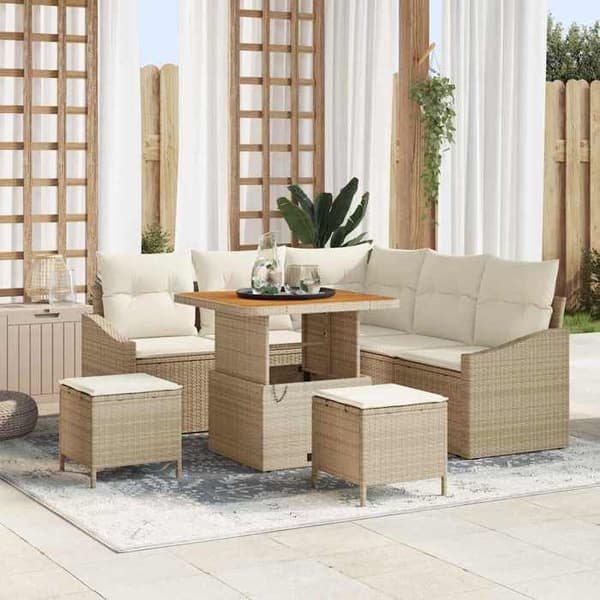 Maison Exclusive - 8-delars trädgårdsoff-set 7-sits Beige beige