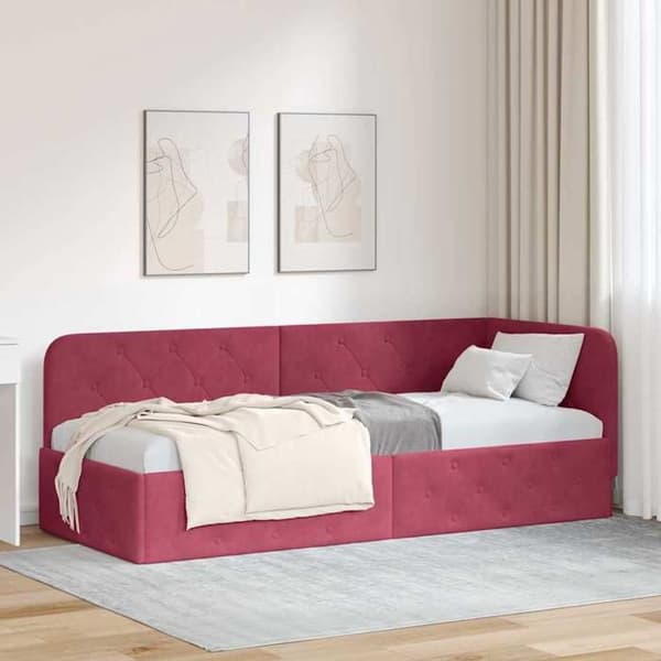 Vinkelsängram - EXKLUSIV HEM - L-formad - Bordeauxsammet - 80 x 200 cm - Vändbart armstöd Bordeaux