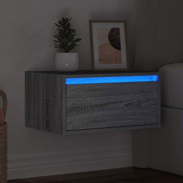 Maison Exclusive - Väggsängbord med LED-lampor grå sonoma