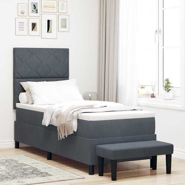 Lit 1 plads - EKSKLUSIV HUS - Maison Exclusive - 80x200 cm - Hovedgærde i mørkegrå velour - Lamelseng Mörkgrå