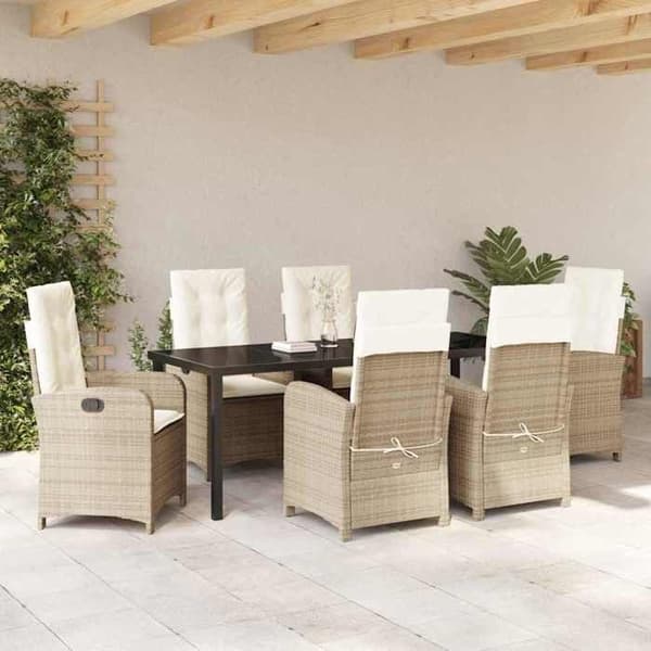 Maison Exclusive - 7 pc spisestue sæt til haven i beige polyrotin beige