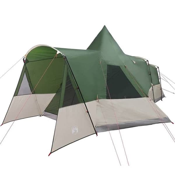 Tält teepee - EXKLUSIVT HUS - Familjeteepee - 8 platser - Polyester 185T PU - Centralstolpe & port E Grön