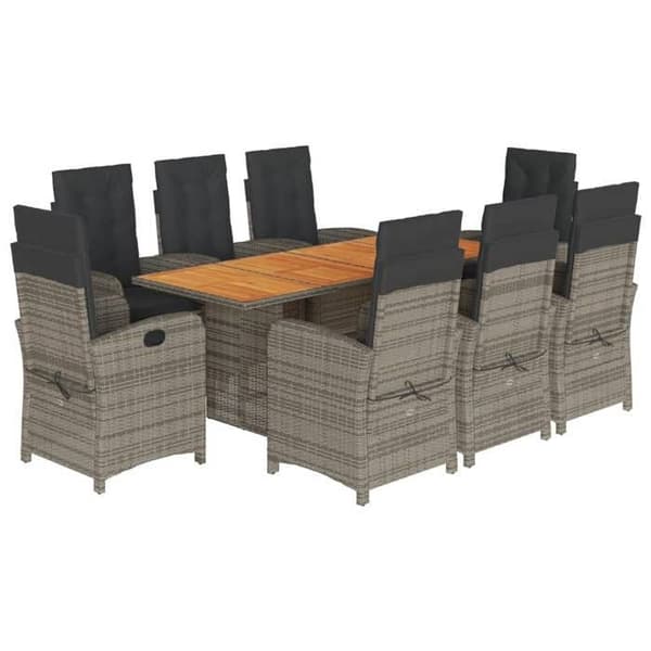Maison Exclusive - Trädgårdsset 9 delar med grå kuddar i flätad resin