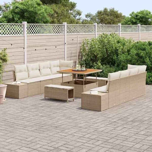 Maison Exclusive - Beige polyrottinkinen puutarhakalustesetti