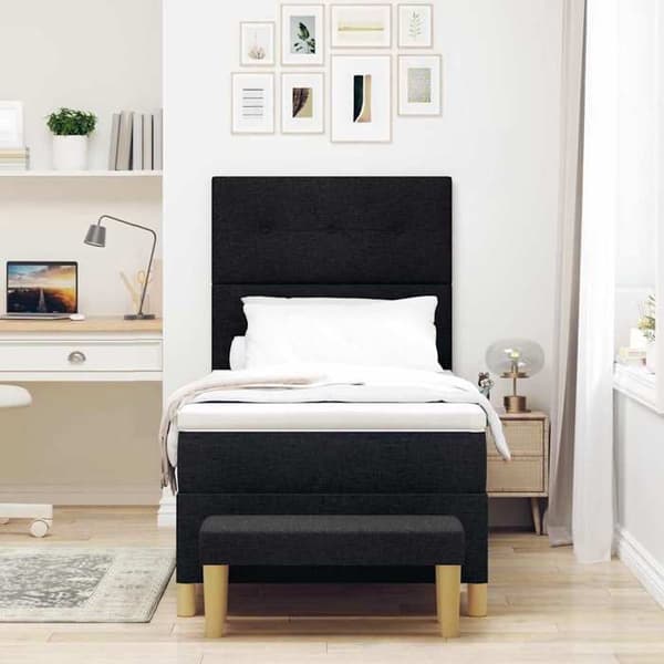 Sengestel med madras - EKSKLUSIV HUS - 200 x 80 cm - Sort - Medium fast skummadras - Polyester hovedgærde Svart