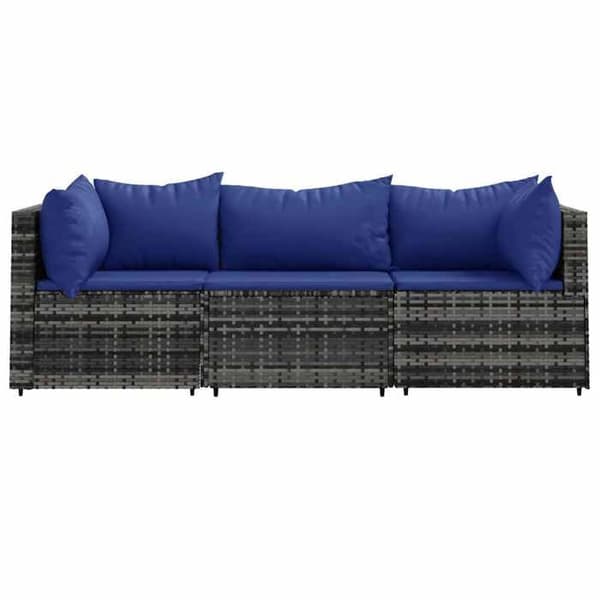 Maison Exclusive - Trädgårdsmöbler 3 delar med kuddar Grå Flätad resin