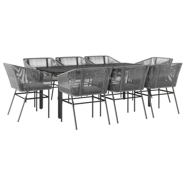 Maison Exclusive - Spisebordssæt til haven med puder 9 stk grå poly rattan glas