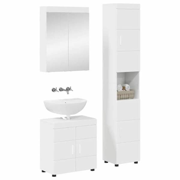 Badrumsmöbel - EXKLUSIVT HEM - TULUM - 3-delat set - Blank vit - Ingenjörsträ Strålande vit
