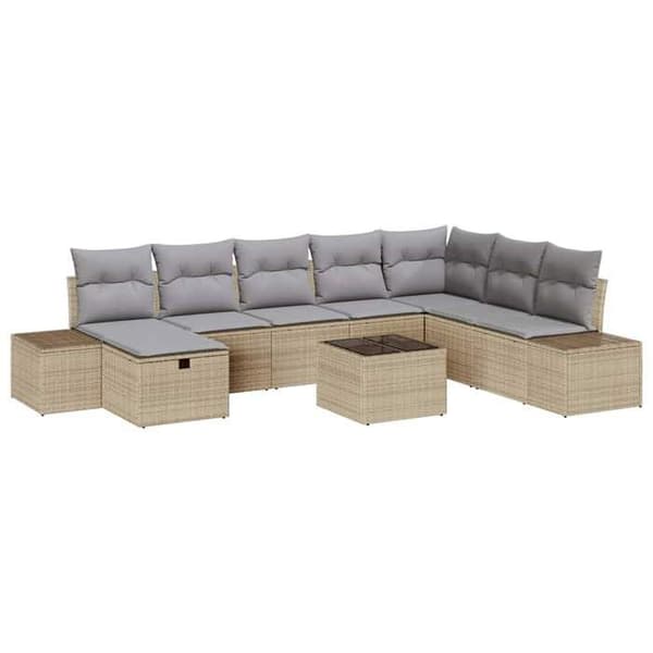 Maison Exclusive - 9 osan beige polyrottinkinen puutarhakalustesetti
