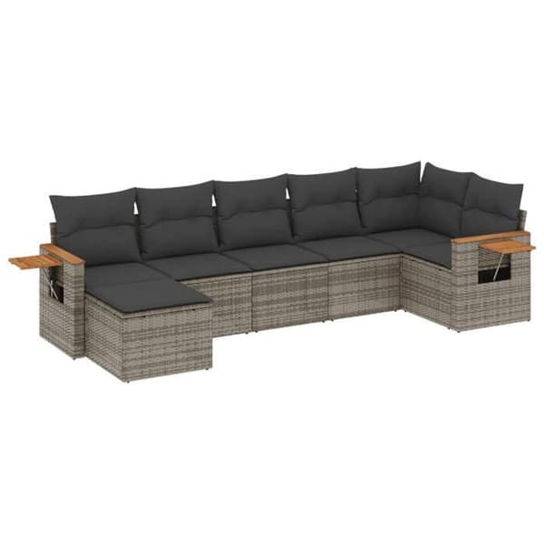 Maison Exclusive - Trädgårdsmöbler med kuddar 7 delar grå flätad resin