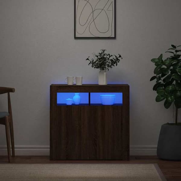 Maison Exclusive - Buffé med LED-lampor ek brun 80x35x75 cm Brun ek