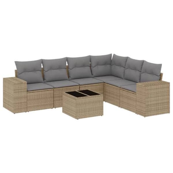 Maison Exclusive - Trädgårdsmöbler med kuddar 7 delar beige flätad resin