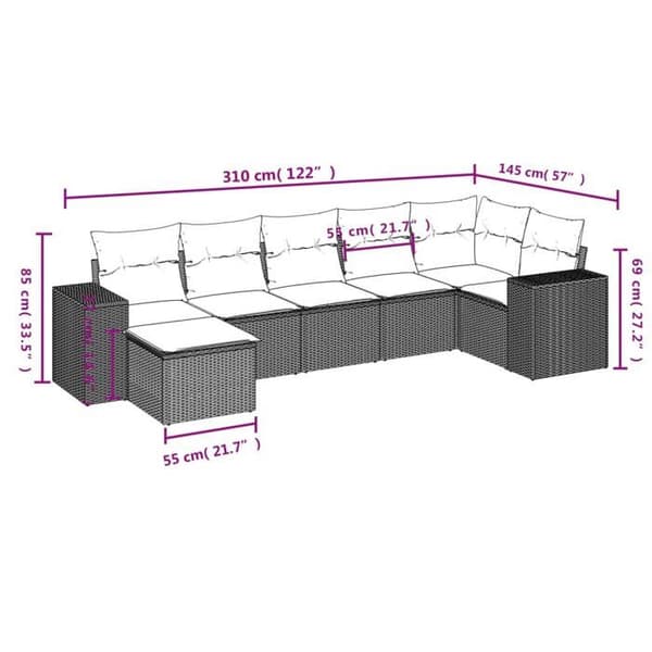 Maison Exclusive - Trädgårdsmöbler med kuddar 7 delar grå flätad resin