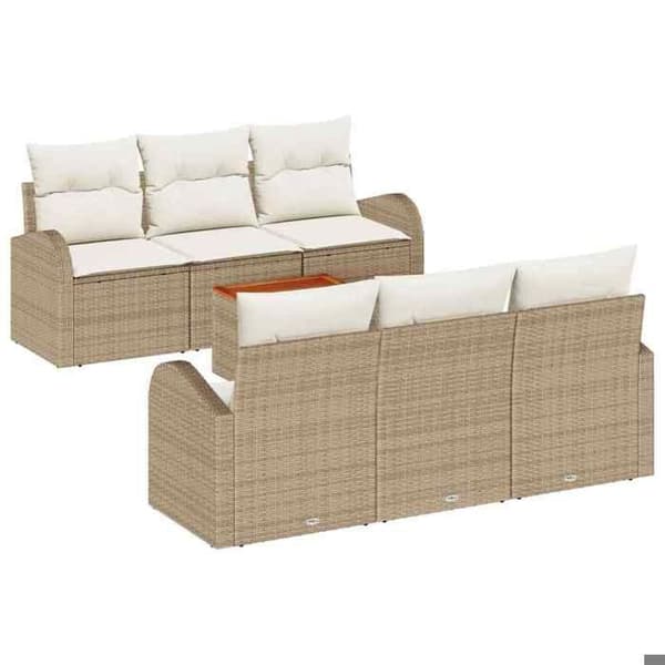 Maison Exclusive - 7 osan beige polyrottinkinen puutarhakalustesetti