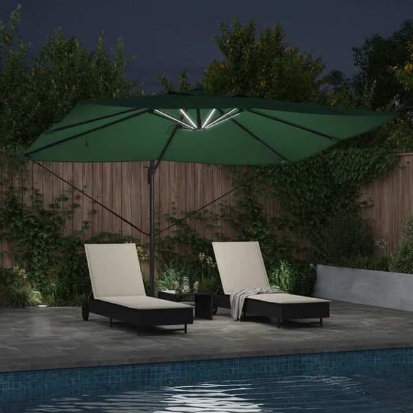 Parasol med sidostöd - EXKLUSIVT HUS - Roma - 352x251x265 cm - Polyester & aluminium - Solenergi LED-belysning Grön