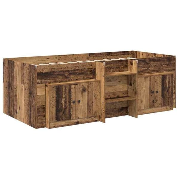 Maison Exclusive - Loft sängram med garderob med dörr 3 pc Antik trä