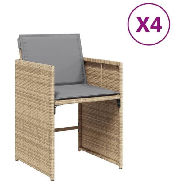 Maison Exclusive - Trädgårdsstolar med kuddar, set om 4, blandning beige