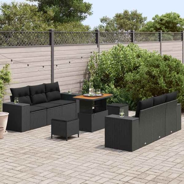 Maison Exclusive - Musta Poly Rattan -puutarhakalustesarja
