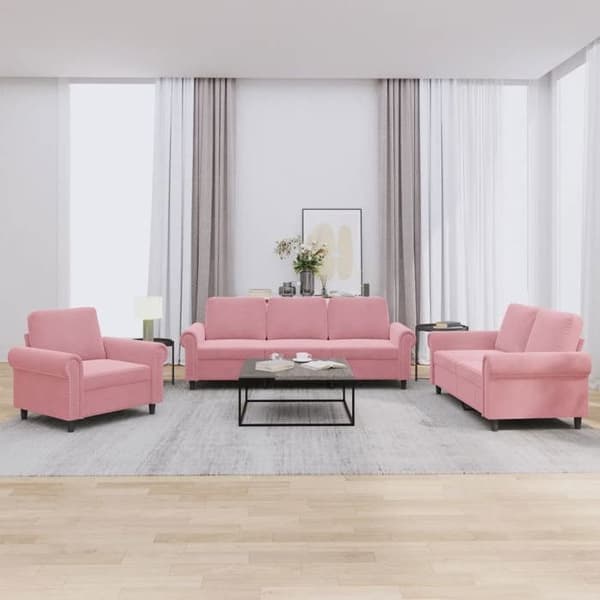 Maison Exclusive - 3-delars soffgrupp med kuddar i rosa sammet Ros