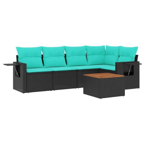 Modulær have-sofa - EKSKLUSIV HUS - Sæt med 6 dele - Sort - PE-rattan - Sammenklappeligt sidebord Svart