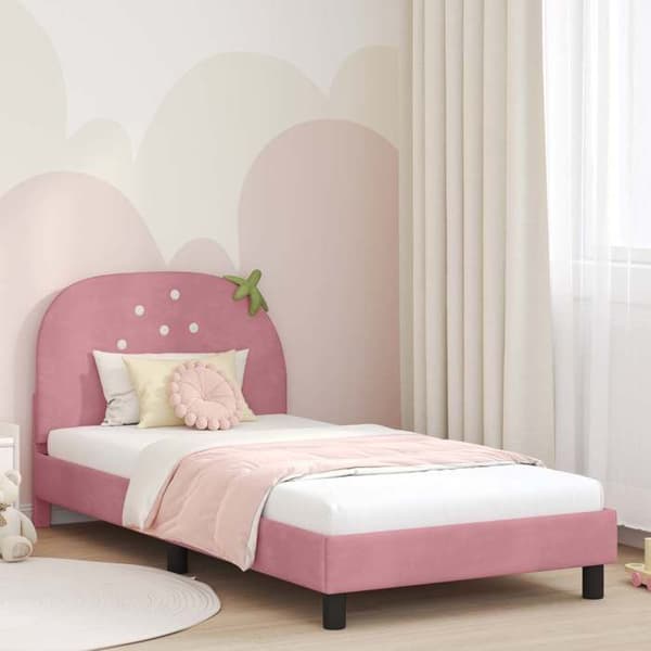 Sengestel - EKSKLUSIV HUS - 90 x 200 cm - Rosa - Blødt velour - Indbyggede lameller Ros