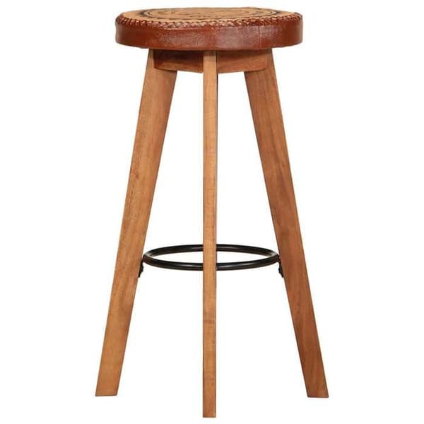 Maison Exclusive - Barstolar 2 st Äkta läder och solid akaciaträ