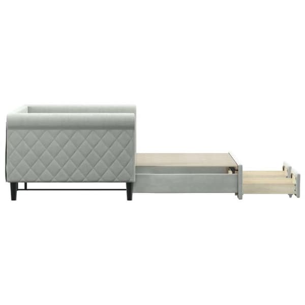 Seng i dag - EKSKLUSIV HUS - 90x200 - Grå velour - Sovesofa - 2 skuffer