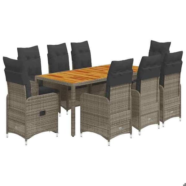 Maison Exclusive - 9 stk. havebistro sæt med grå puder i poly rattan Grå (kuddar)