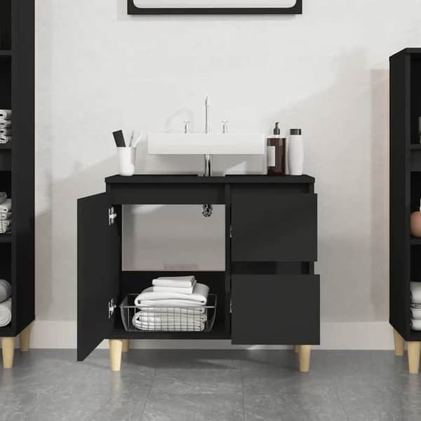 Maison Exclusive - Sort badeværelsesskab 65x33x60 cm i ingeniørtræ