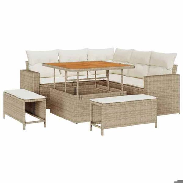 Maison Exclusive - 8 osan beige polyrottinkinen puutarhakalustesetti