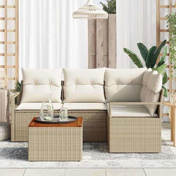 Maison Exclusive - 5-delars trädgårdsoff-set i beige polyrotting