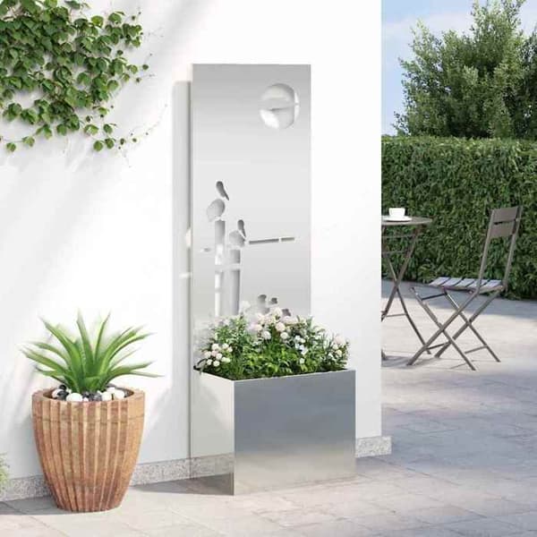 Havemur - EKSKLUSIVT HUS - 50 x 32 x 150 cm - Robust stål - Mat finish - Dekorative indsatser Silver