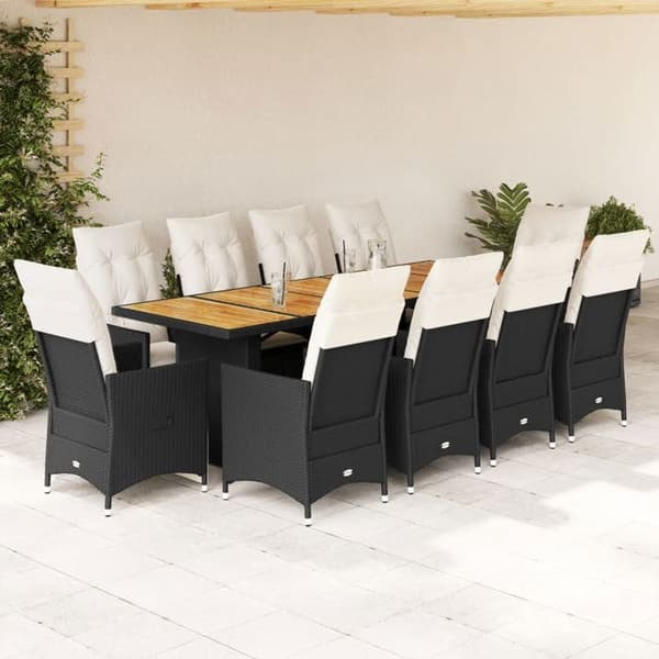 Maison Exclusive - Havebistro sæt 11 dele med sorte puder i poly rattan Svart