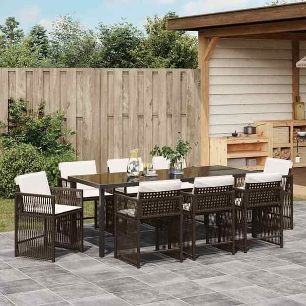 Trädgårdsmöbler - MAISON EXCLUSIVE - Set 9 delar - Brun - Poly rattan - Glasbord brun