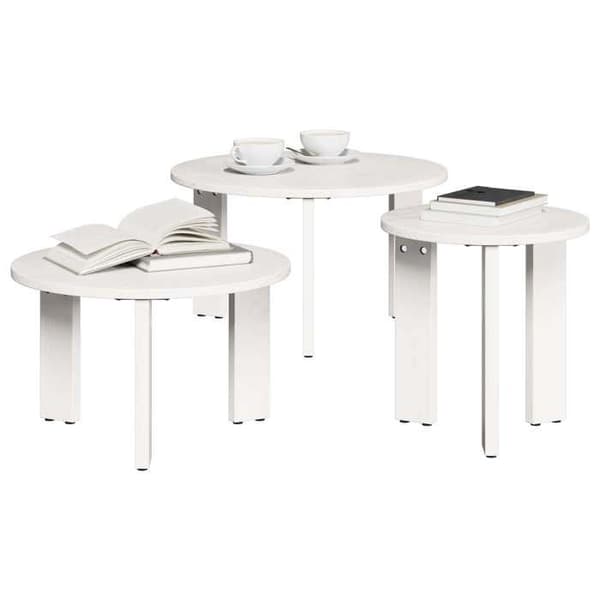Soffbord - EXKLUSIV HEM - 3 stapelbara delar - Massivt trä - Rund - Vit Vit