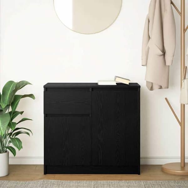 Maison Exclusive - Buffet med skuffe i sort eg 71x35x65 cm ingeniørtræ