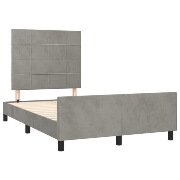 Sengestel - EKSKLUSIV HUS - 120 x 190 cm - Lys grå - Velour - Lamelseng ljusgrått