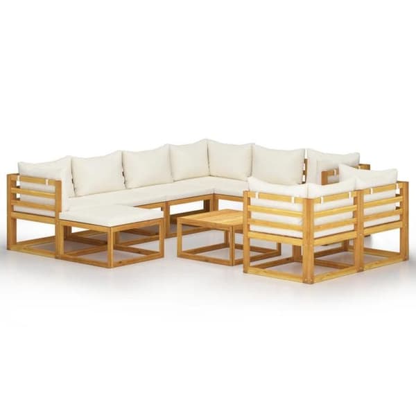 Maison Exclusive - Trädgårdsmöbler 10 delar med kuddar Creme Solid akaciaträ