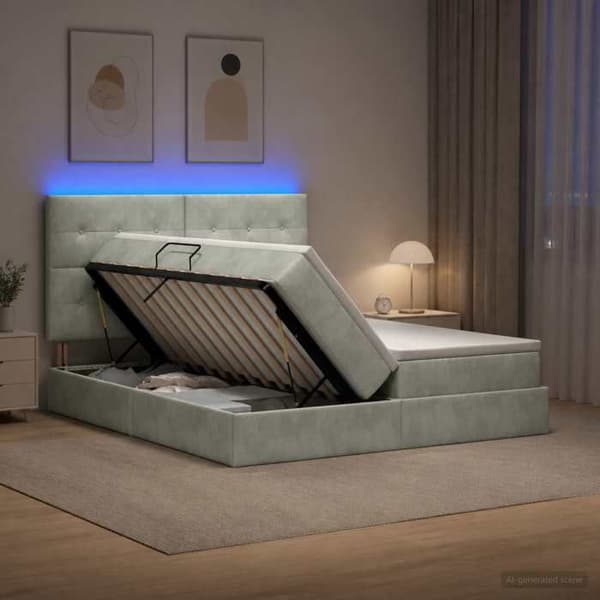Maison Exclusive - LED opbevaringsseng med madras Lys grå 200 x 200 cm Ljusgrått