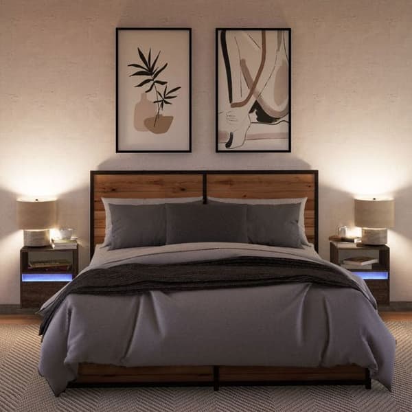 Maison Exclusive - Väggmonterade sängbord med LED-lampor 2 st ekbrun Brun ek