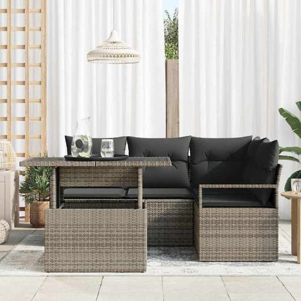 Trädgårdsmöbler - EXKLUSIVT HUS - Modulär - Grå - Poly rattan - Justerbart bord Grå