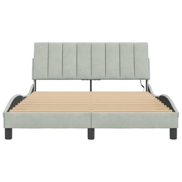 Sengestel - EKSKLUSIV HUS - Hanko - 120x200 cm - Lys grå velour - Indbygget LED ljusgrått