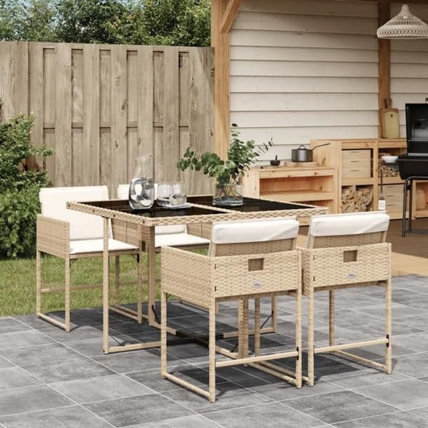 Maison Exclusive - Have spisebordssæt med puder 5 dele Beige poly rattan