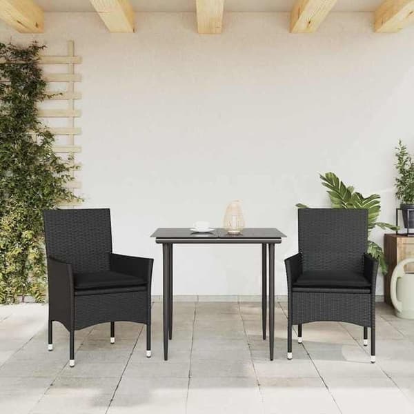 Maison Exclusive - Trädgårdsstolar med kuddar, set om 2, svart flätad resin