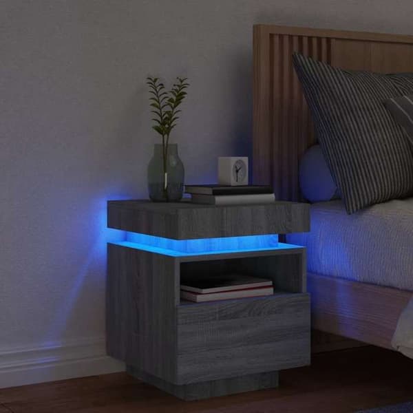 Maison Exclusive - Natbord med LED-lys sonoma grå 40x39x48,5 cm sonoma grå