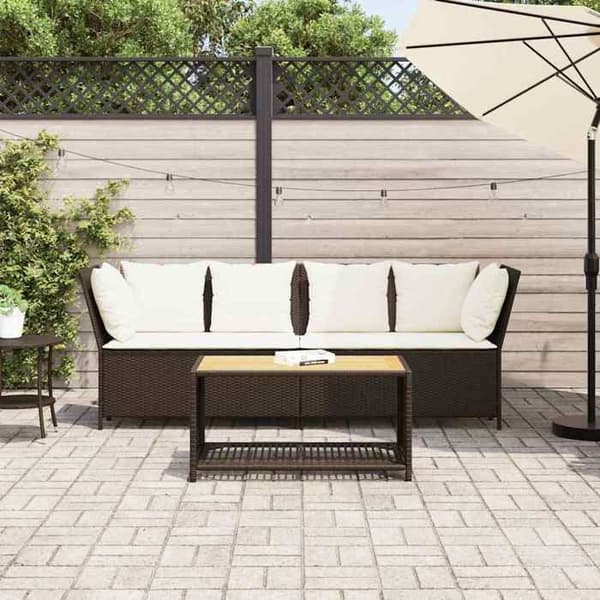 Maison Exclusive - Trädgårdsoffa med bruna kuddar i flätad resin kastanj