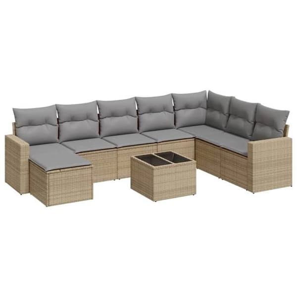 Maison Exclusive - Trädgårdsmöbler med kuddar 9 delar beige flätad resin